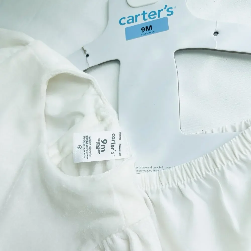 Baby Girls Carters Short Sleeve Off White‎ Sparkly Tulle Mesh Dress -9 Months